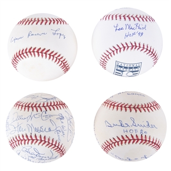 Lot of (4) Hall of Famers Signed Baseballs: 1 Multi Signed & 3 Single Signed (PSA/DNA & Beckett PreCert)